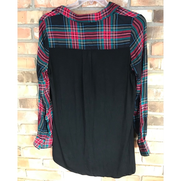 MarleyLily Women’s Collared Layering Half Button Down Plaid Tunic Top Medium - Picture 2 of 8